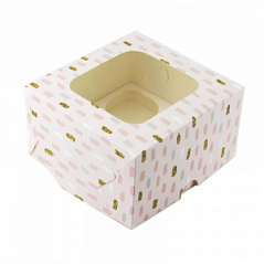 Коробка для кексов с окном Розовые полосы, 4 ячейки