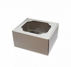 Коробка для кексов усиленная картонная с окном на 4 ячейки, 19,5*17,5*10 см