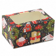 Коробка для кексов с окном Рождество, 2 ячейки
