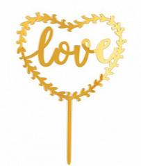 Топпер LOVE золотой (фигурное сердце), h=15 см