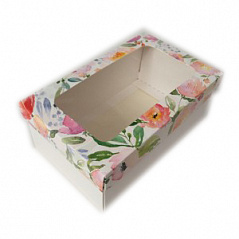 Коробка для подарков с окном Акварельные цветы, 18*11*7 см