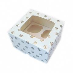 Коробка для кексов с окошком Снежинки, 4 ячейки