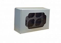 Коробка для кексов усиленная картонная с окном на 6 ячеек, 27,2*17,1*10 см