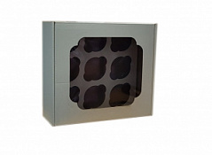 Коробка для кексов усиленная картонная с окном на 9 ячеек, 27,2*25*10 см