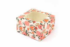 Коробка для кексов с окошком Персиковые цветы, 4 ячейки