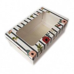 Коробка для подарков с окном Бордовые цветы, 18*11*7 см