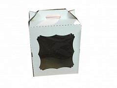 Коробка для торта картонная с фигурным окном, 26*26*30 см