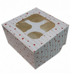 Коробка для кексов с окошком Валентинка, 4 ячейки