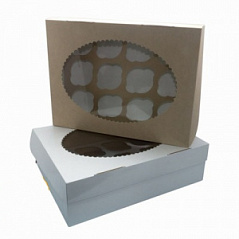Коробка для маффинов Крафт/белая OSQ 12 ячеек 35,5*25,5*10 см.