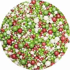 Шарики сахарные БИСЕР зеленый-серебро-красный микс №478, 100 г